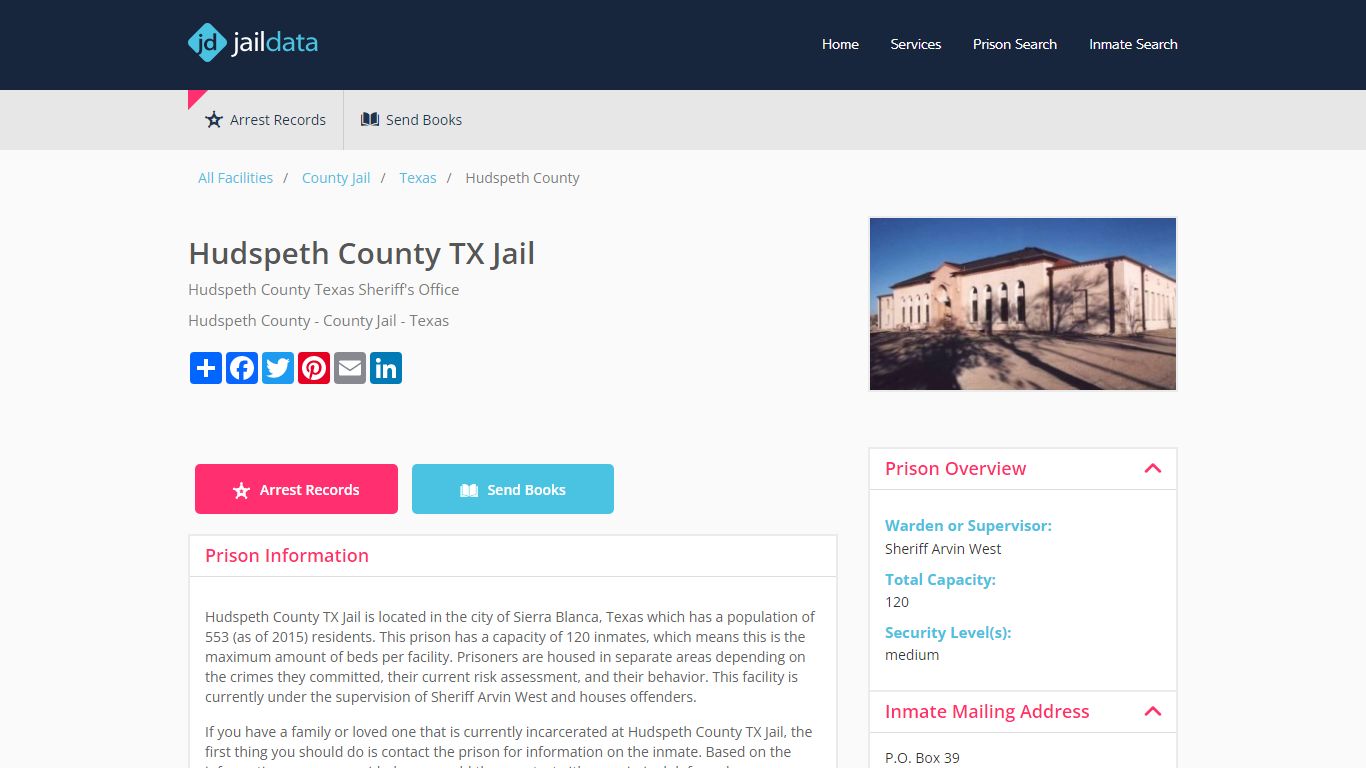 Hudspeth County TX Jail Inmate Search and Prisoner Info - Sierra Blanca, TX